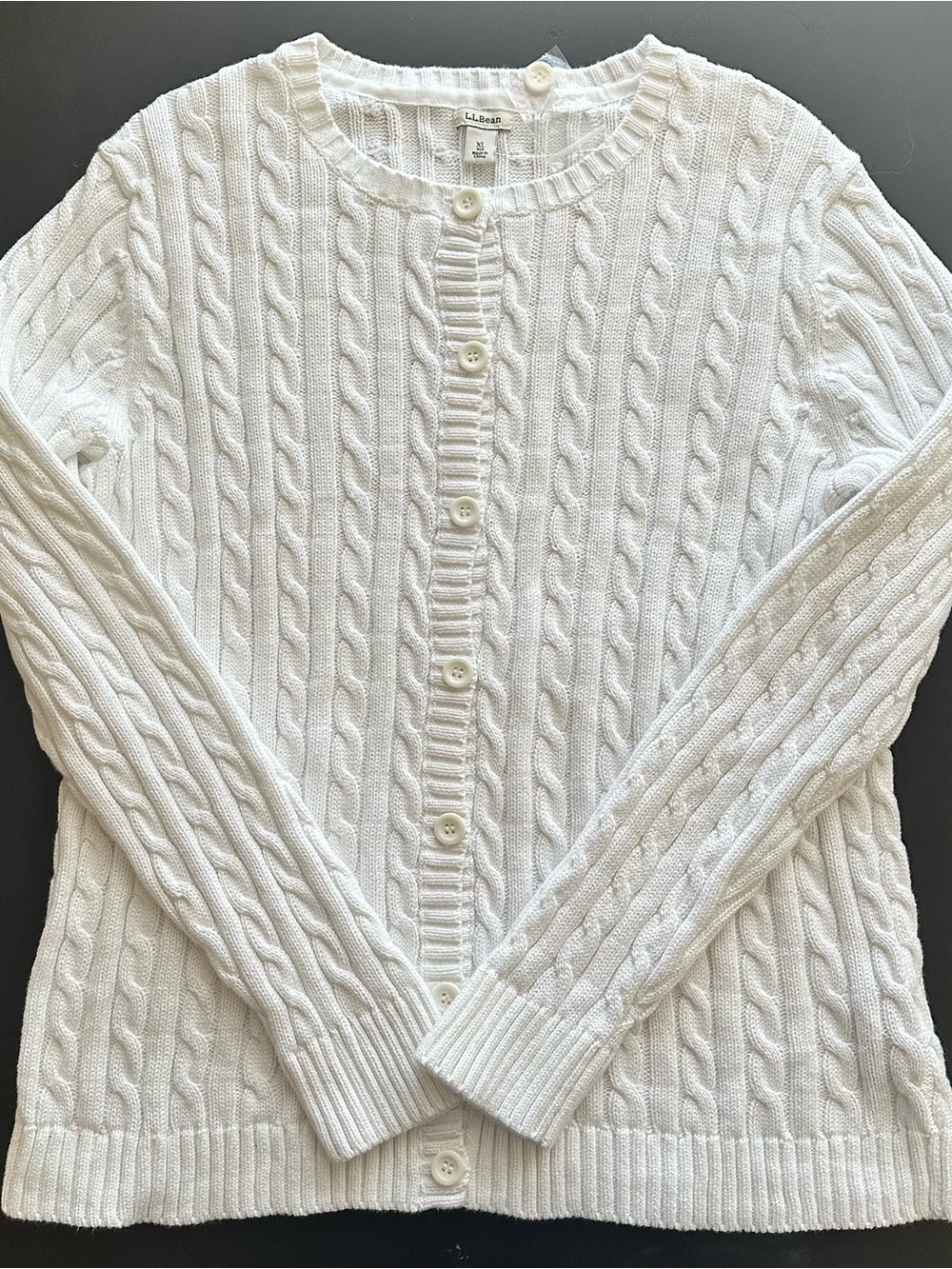 L.L. Bean white Cable-Knit Button Cardigan